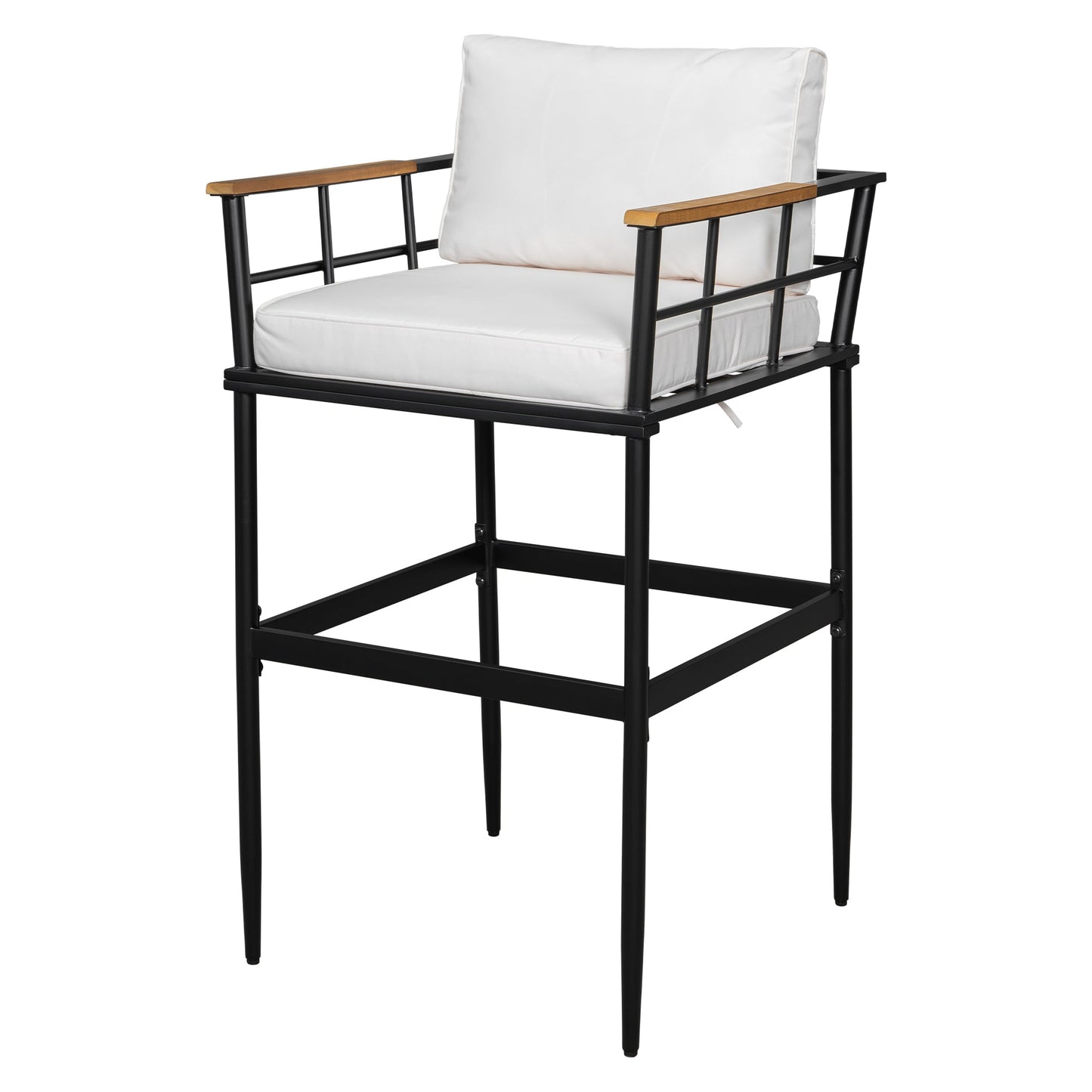 Iron Outdoor Dining Set with Acacia Wood Armrest Suitable For Patio,