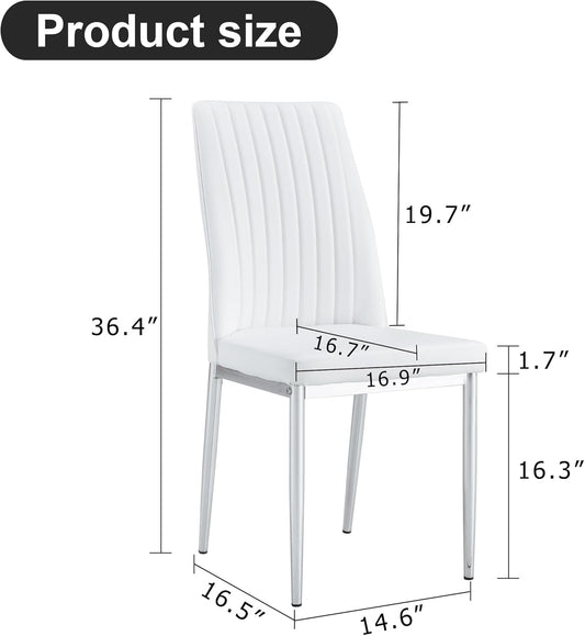 White Leather Chair, Modern Dining Chair Set of 4 with PU Leather and