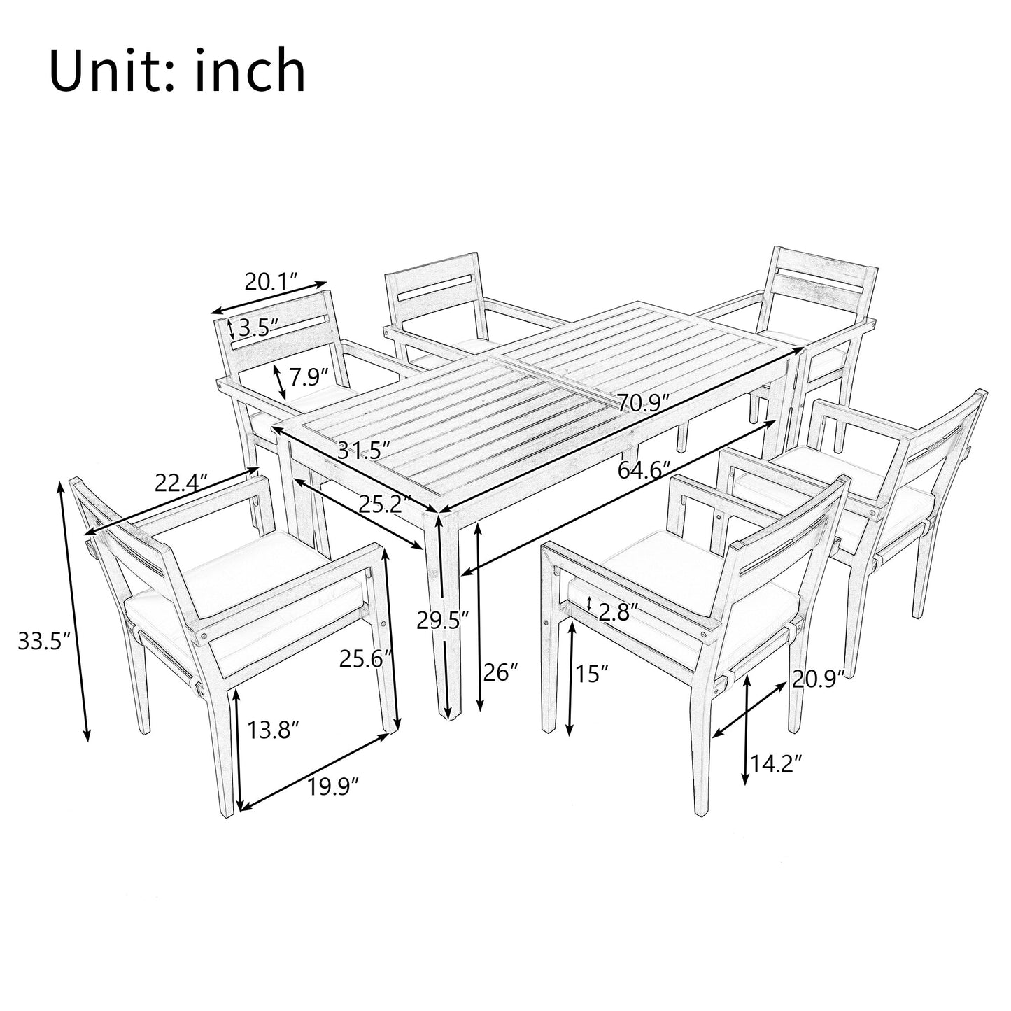 Acacia Wood Outdoor Dining Table And Chairs Suitable For Patio,