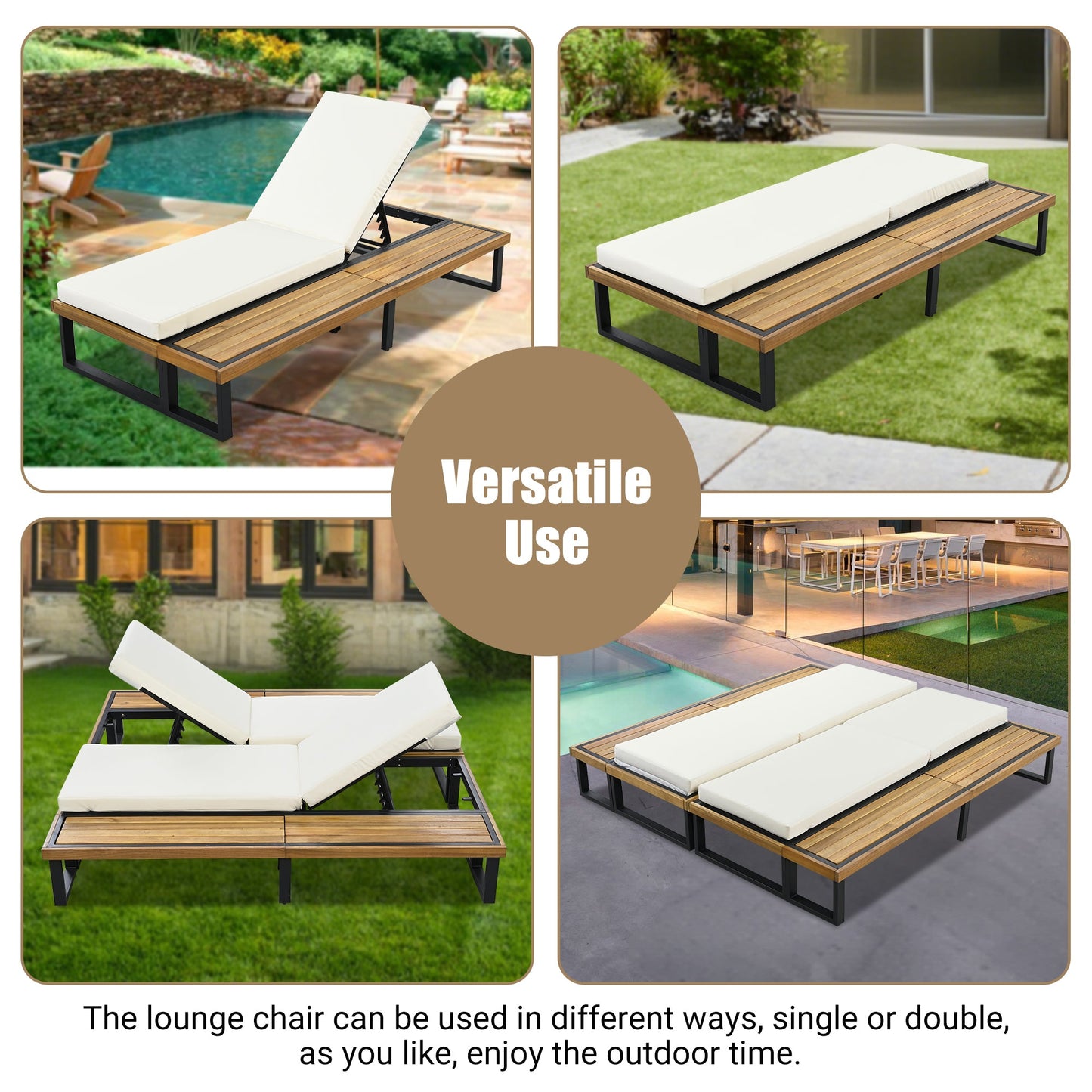 Outdoor Chaise Lounge Chair Set of 2 with 5-Position Adjustable