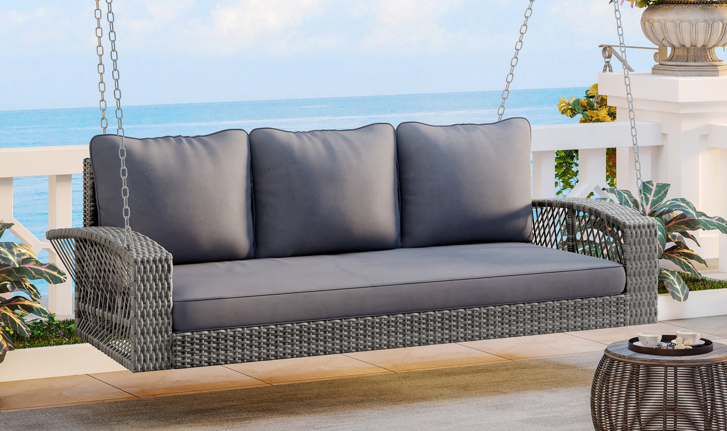69' PE Wicker 3-Person Porch Swing with Chains, Large Patio Swing