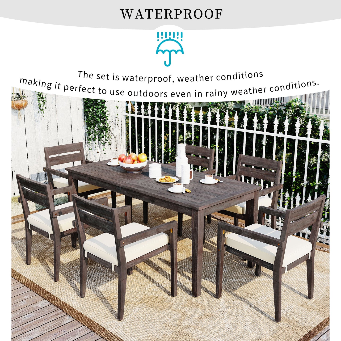 Acacia Wood Outdoor Dining Table And Chairs Suitable For Patio,