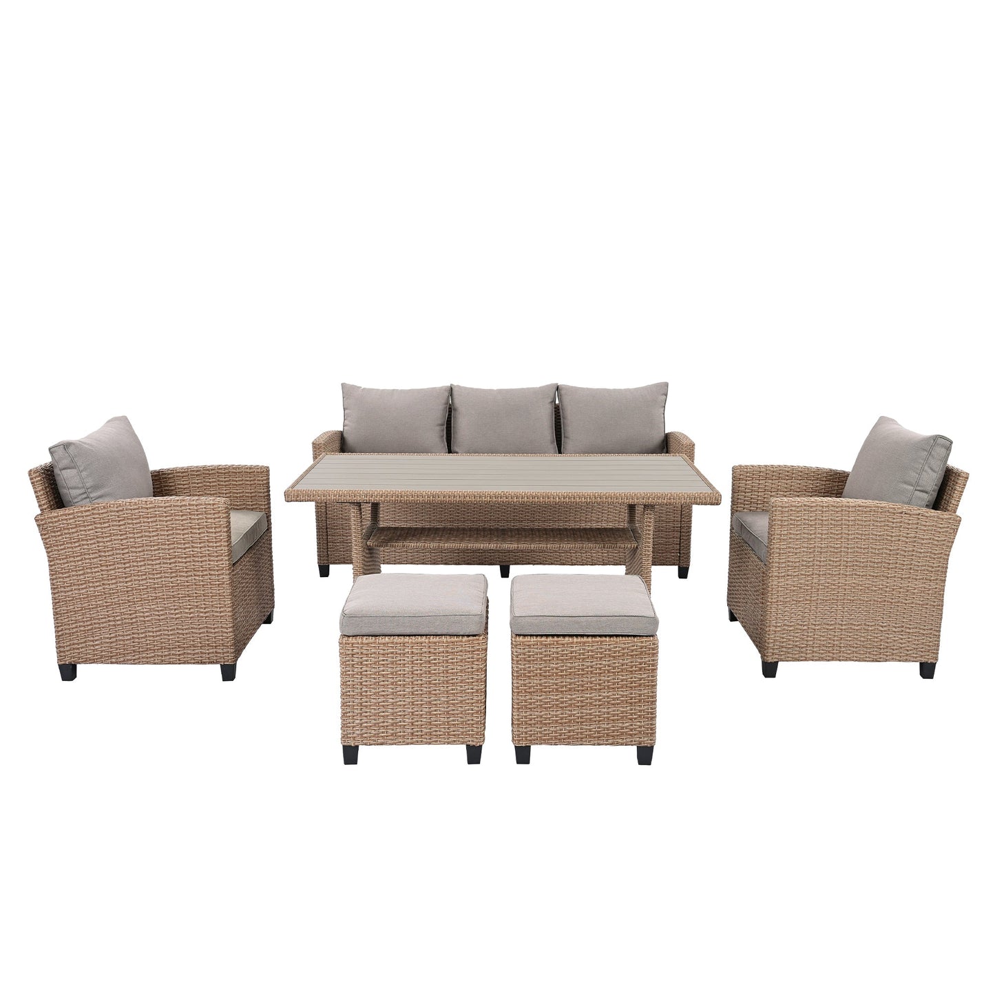 6-Piece Outdoor Rattan Wicker Set Patio Garden Backyard Sofa, Chair,