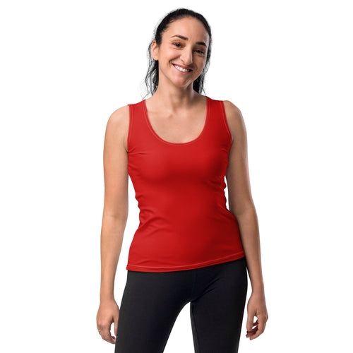 Womens Stretch Fit Tank Top - Vibrant Red Sleeveless Athletic Shirt